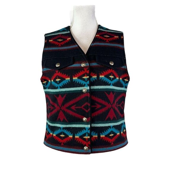 Pendleton Southwest Aztec Blanket Vest size Women Small Red Teal Wool Western - Picture 1 of 9